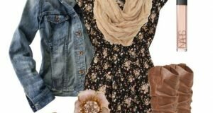 azbuge-l-610x610-dress-jean+jacket-jacket-jean-denim-denim+jacket-floral-floral+dress-flower-flower+earrings-earrings-boots-cowboy-cowboy+boots-tan+scarf-tan-scarf-shoes-romper